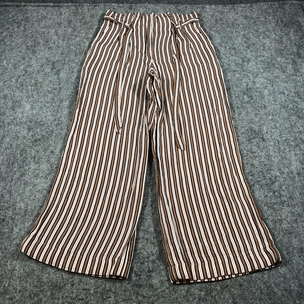 Express Pants Womens Small Multicolor Striped Paperbag Waist Wide‎ Leg High Rise